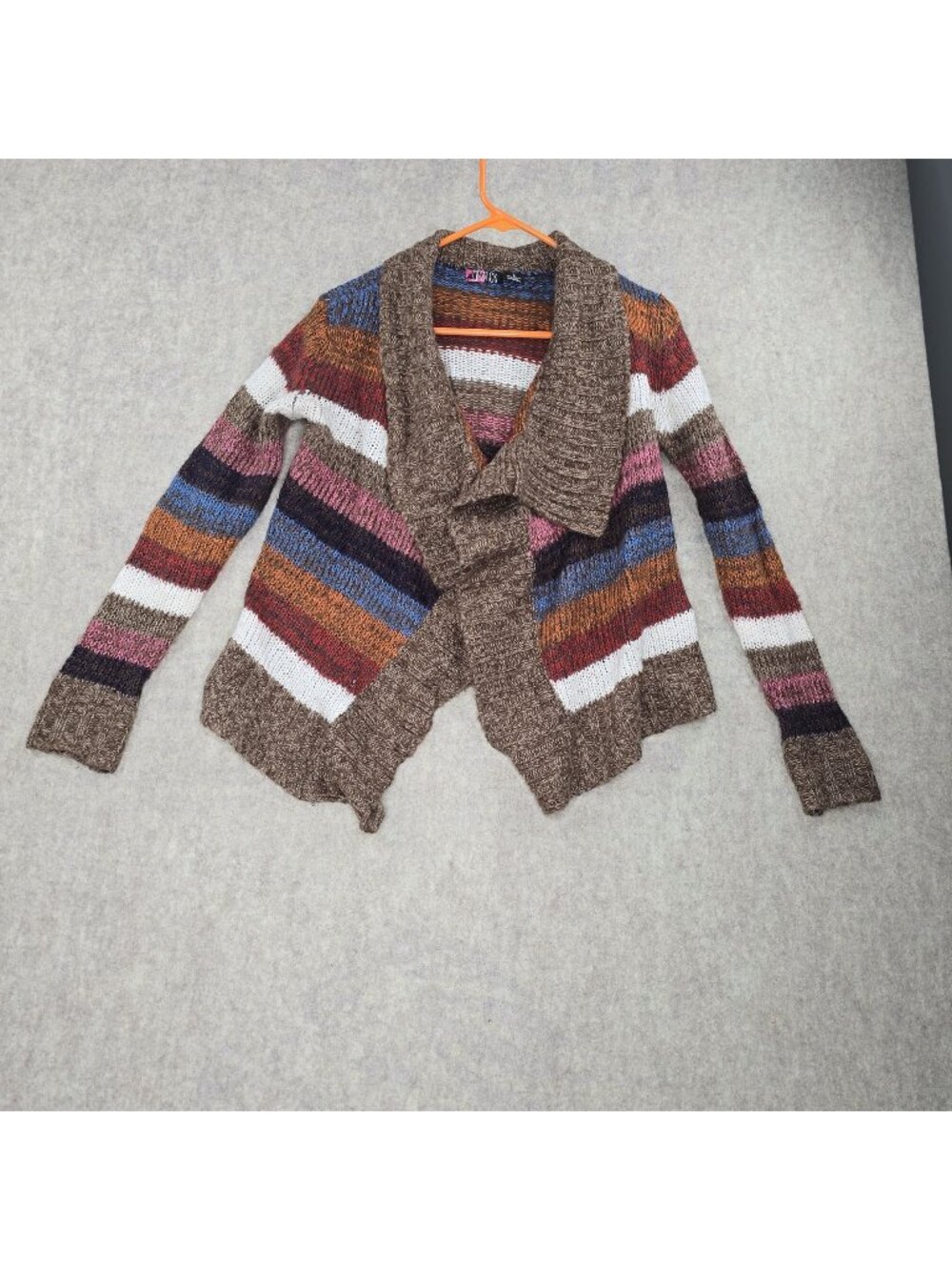 Lipstick Womens Striped Knit Open Front Cardigan Brown Multicolor Acrylic